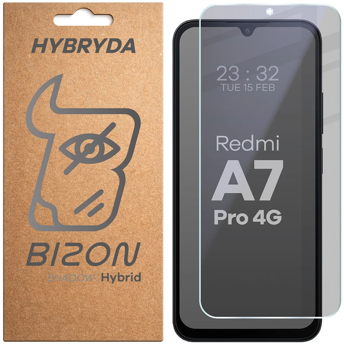 Hybridglas mit Privatschutzfilter für Xiaomi Redmi A7 Pro 4G, Bizon Hybrid Shadow, Matt