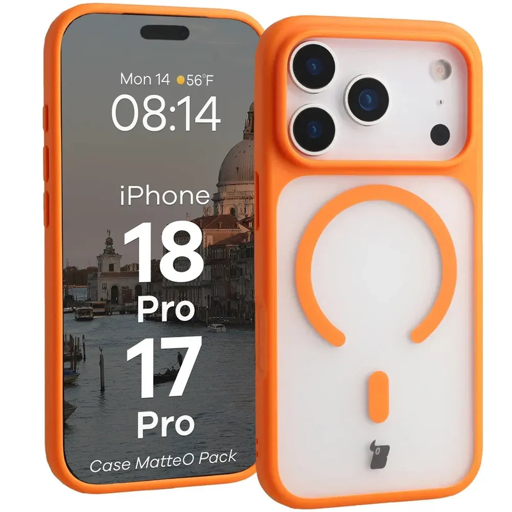 Handyhülle mit Magnetring + gehärtetem Glas für iPhone 18 Pro / 17 Pro, Bizon MatteO Pack, Getönt-Orange (3/9)