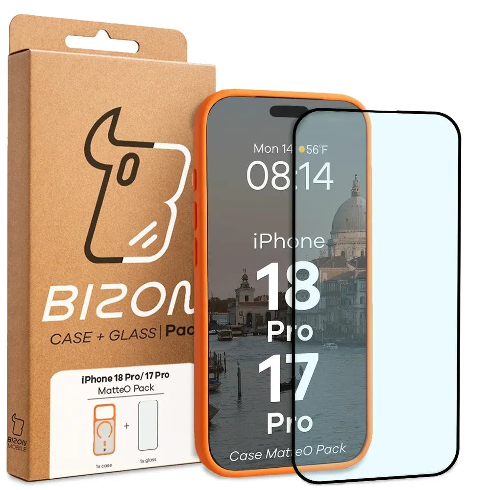 Handyhülle mit Magnetring + gehärtetem Glas für iPhone 18 Pro / 17 Pro, Bizon MatteO Pack, Getönt-Orange (9/9)