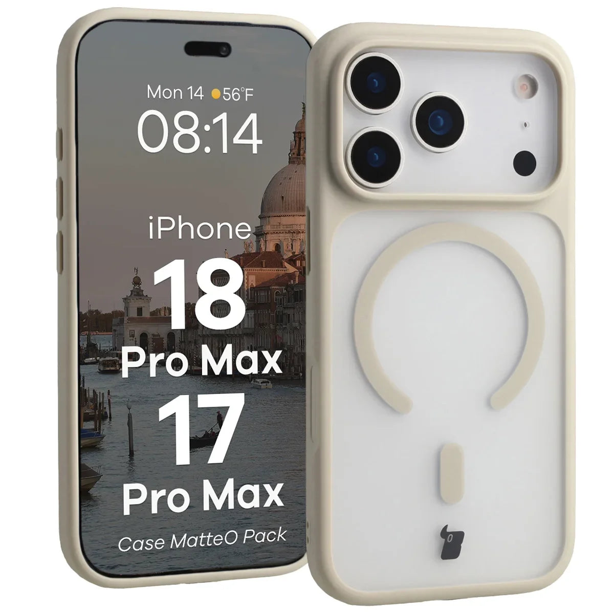 Schutzhülle mit Magnetring + gehärtetem Glas für iPhone 18 Pro Max / 17 Pro Max, Bizon MatteO Pack, Getönt-Beige (3/9)