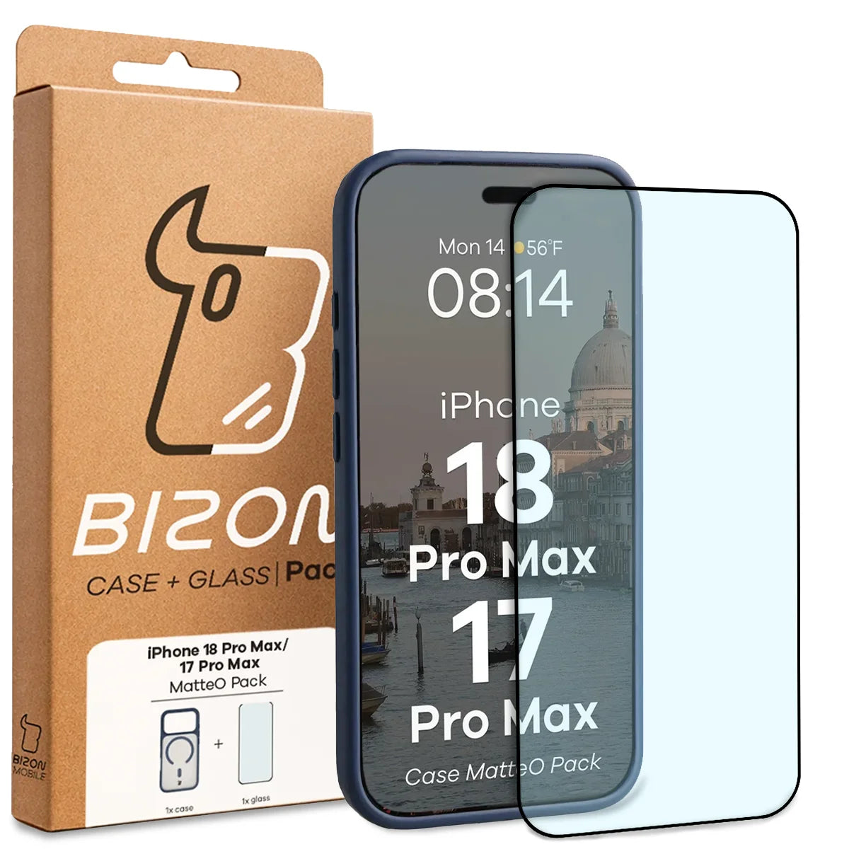 Schutzhülle mit Magnetring + gehärtetem Glas für iPhone 18 Pro Max / 17 Pro Max, Bizon MatteO Pack, Getönt-Dunkelblau (9/9)