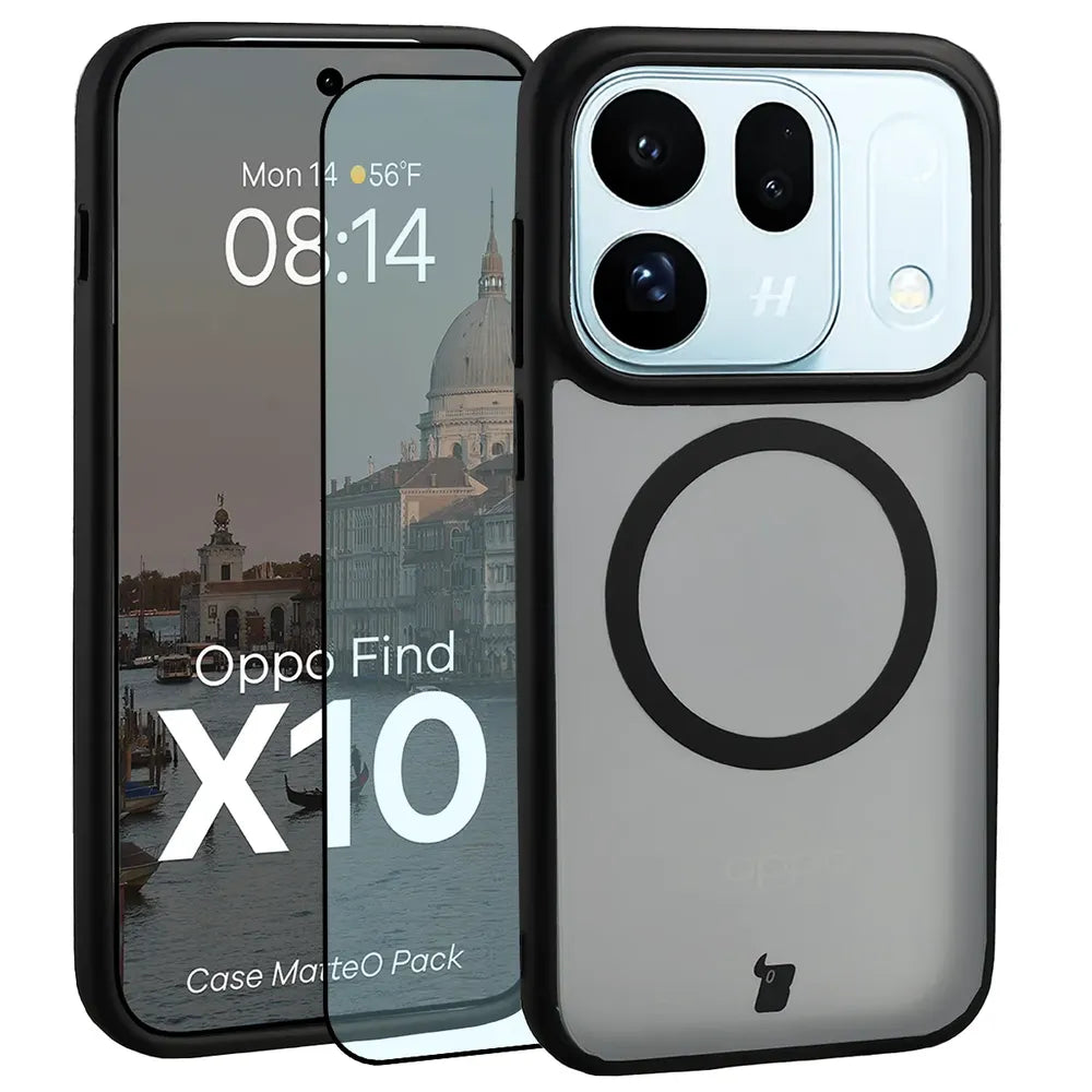 Handyhülle mit Magnetring + gehärtetem Glas für OPPO Find X10, Bizon MatteO Pack, Getönt-Schwarz (1/8)