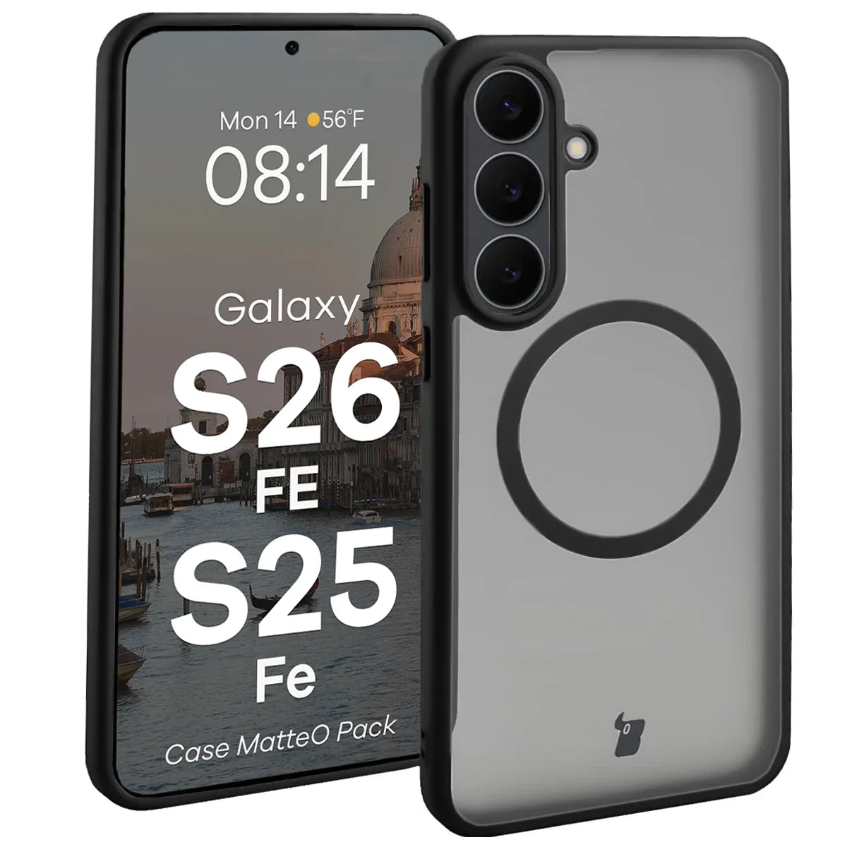 Schutzhülle mit Magnetring + gehärtetem Glas für Galaxy S26 FE / S25 FE, Bizon MatteO Pack, Getönt-Schwarz (3/9)