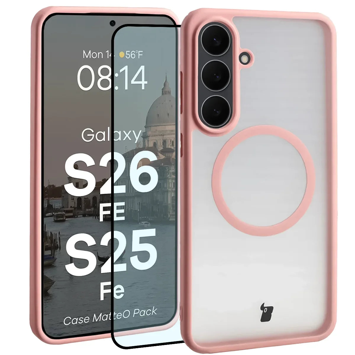 Schutzhülle mit Magnetring + gehärtetem Glas für Galaxy S26 FE / S25 FE, Bizon MatteO Pack, Getönt-Hellrosa (1/9)