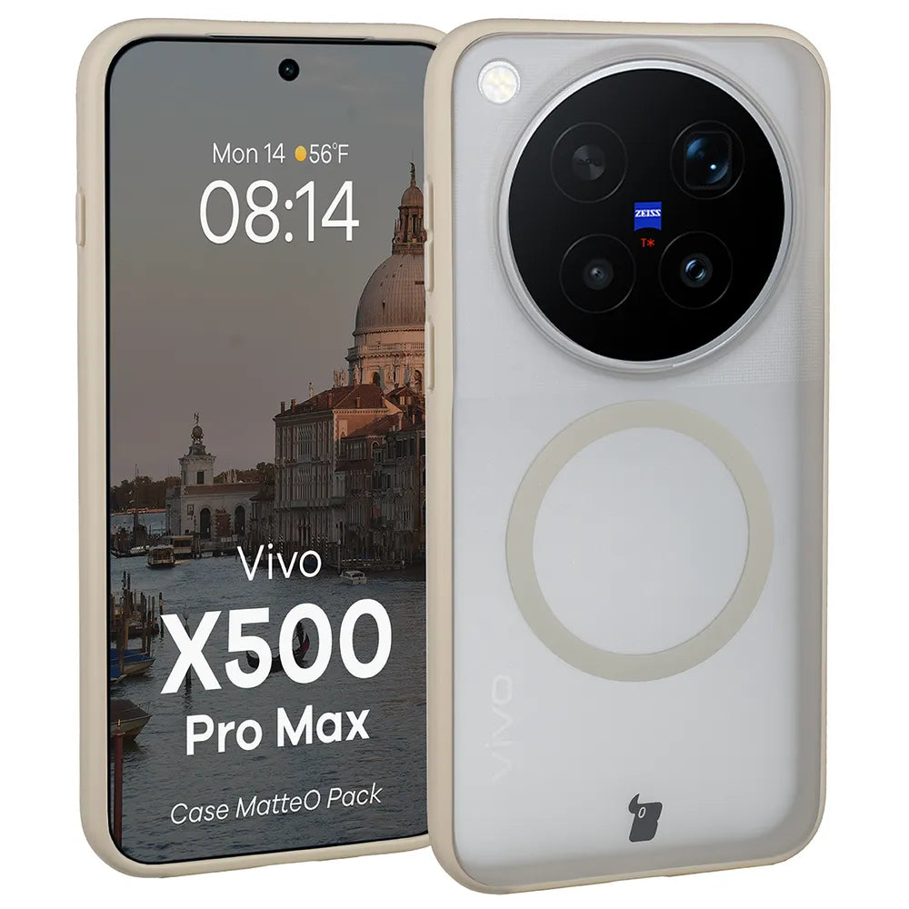 Handyhülle mit Magnetring + gehärtetem Glas für Vivo X500 Pro Max, Bizon MatteO Pack, Beige-Matt (3/9)