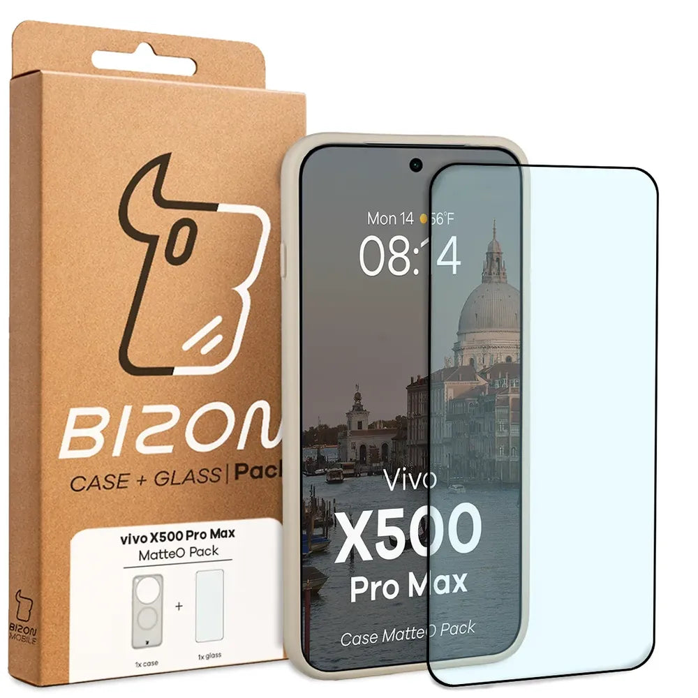 Handyhülle mit Magnetring + gehärtetem Glas für Vivo X500 Pro Max, Bizon MatteO Pack, Beige-Matt (9/9)