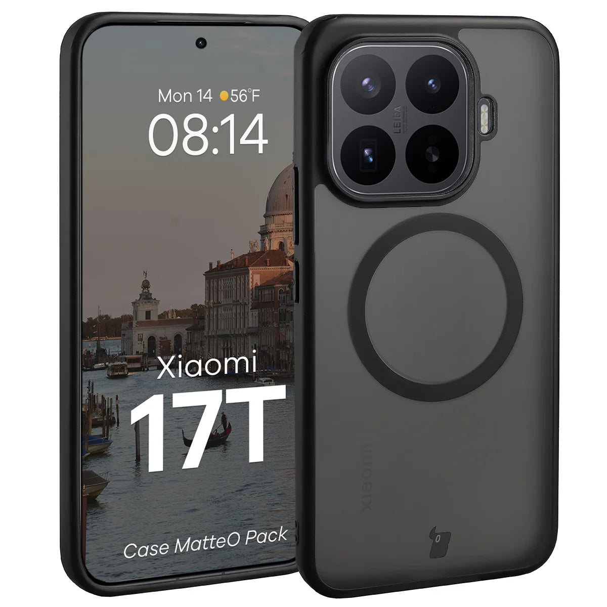 Schutzhülle mit Magnetring + gehärtetem Glas für Xiaomi 17T, Bizon MatteO Pack, Getönt-Schwarz