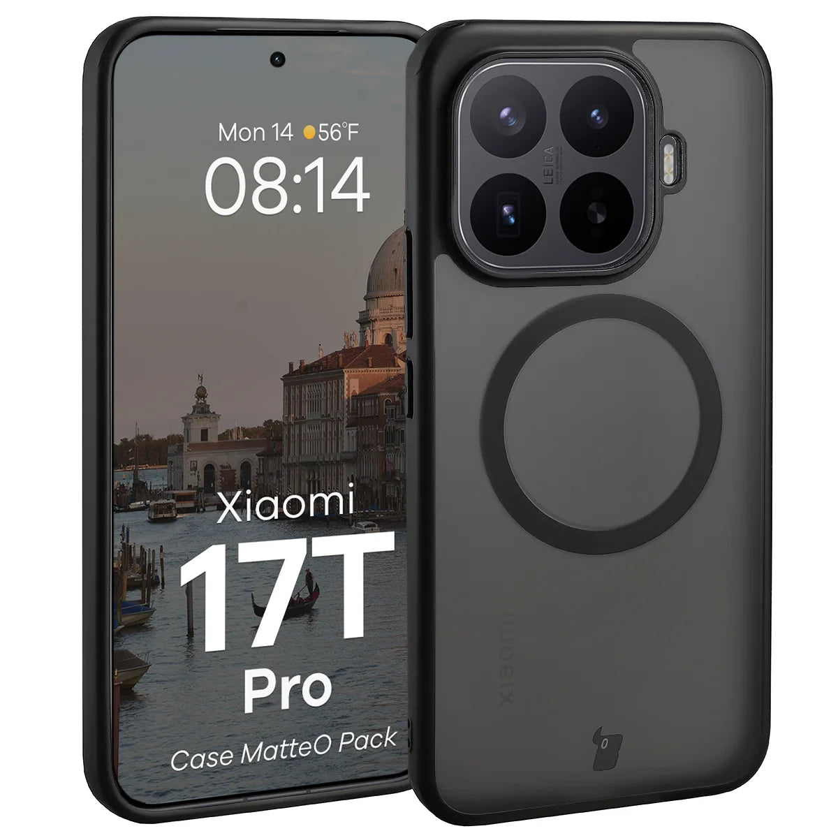 Schutzhülle mit Magnetring + gehärtetem Glas für Xiaomi 17T Pro, Bizon MatteO Pack, Getönt-Schwarz