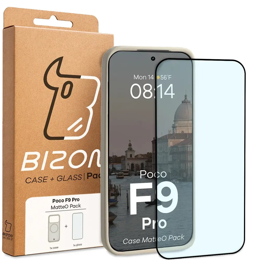 Handyhülle mit Magnetring + gehärtetem Glas für Xiaomi POCO F9 Pro, Bizon MatteO Pack, Getönt-Beige (9/9)