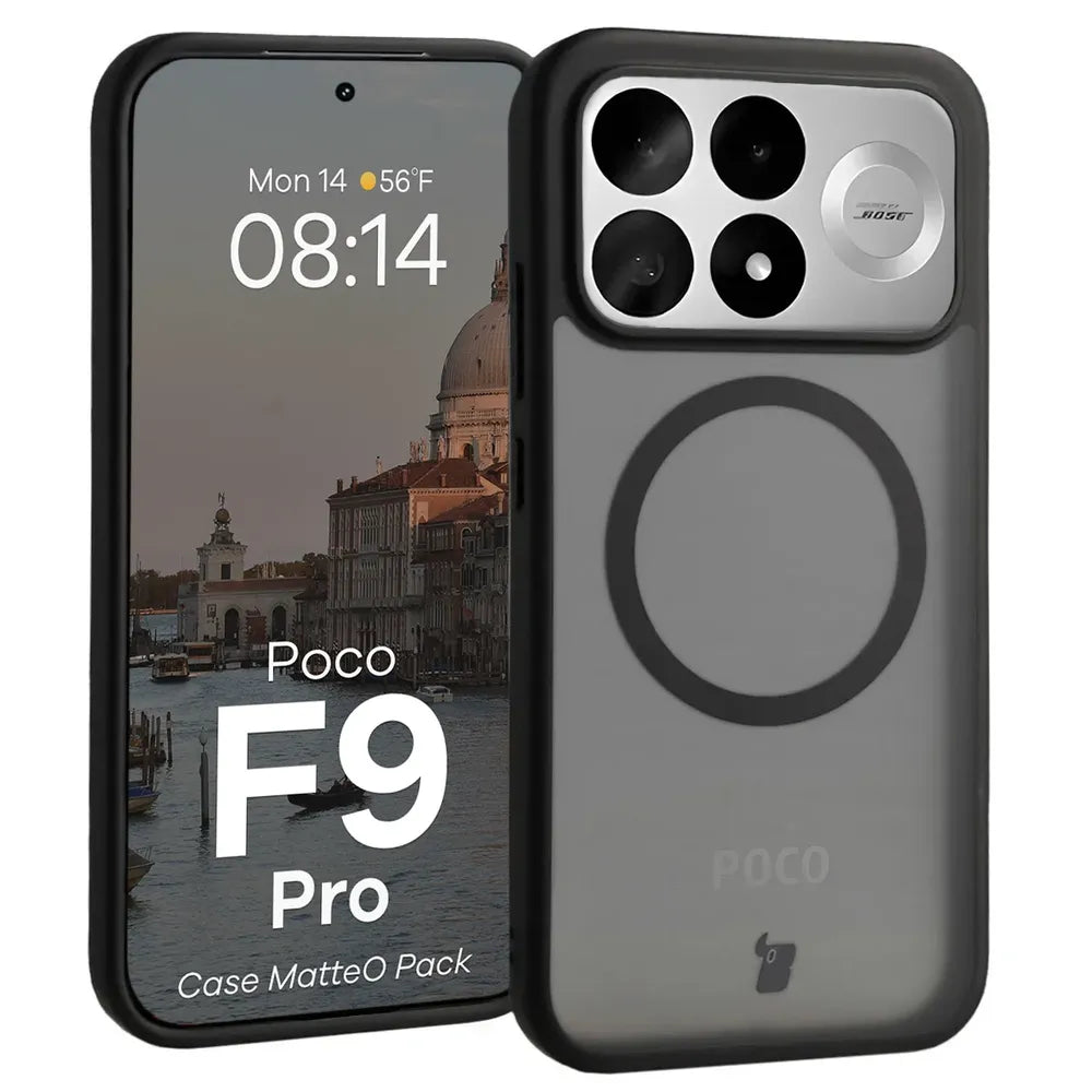 Handyhülle mit Magnetring + gehärtetem Glas für Xiaomi POCO F9 Pro, Bizon MatteO Pack, Getönt-Schwarz (3/9)