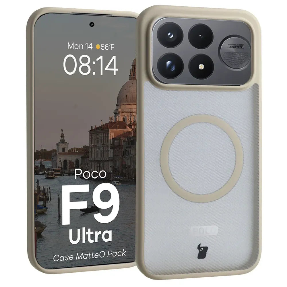 Handyhülle mit Magnetring + gehärtetem Glas für Xiaomi POCO F9 Ultra, Bizon MatteO Pack, Getönt-Beige (3/9)