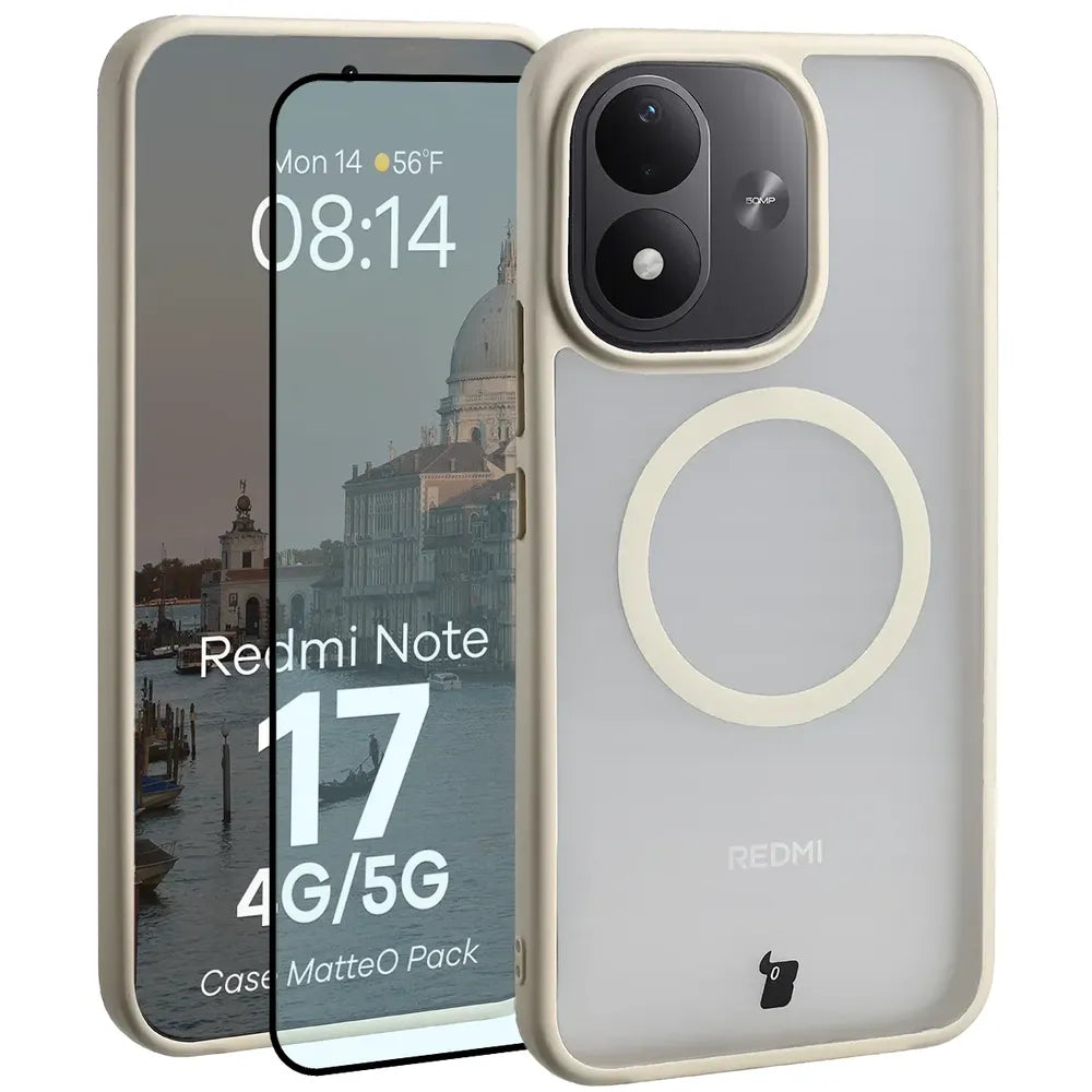 Handyhülle mit Magnetring + gehärtetem Glas für Xiaomi Redmi Note 17 4G/5G, Bizon MatteO Pack, Getönt-Beige (1/9)