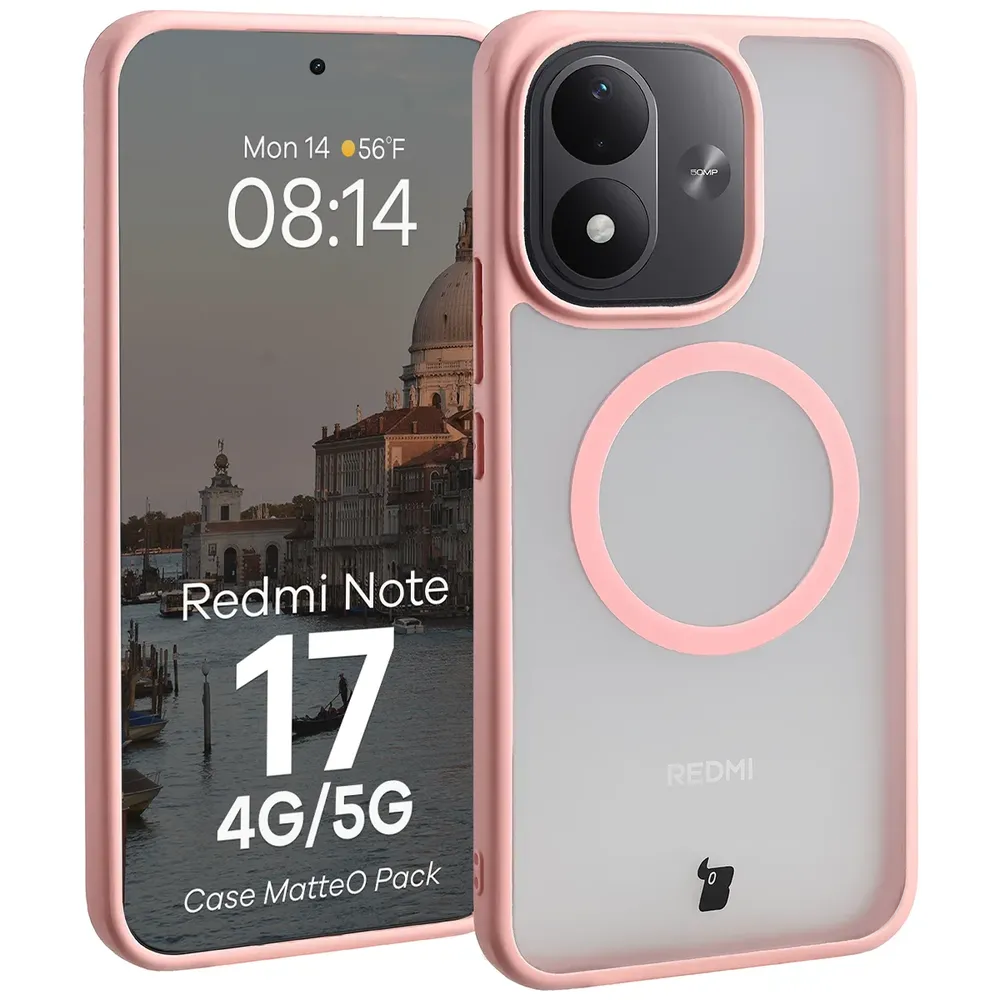 Handyhülle mit Magnetring + gehärtetem Glas für Xiaomi Redmi Note 17 4G/5G, Bizon MatteO Pack, Getönt-Hellrosa (3/9)