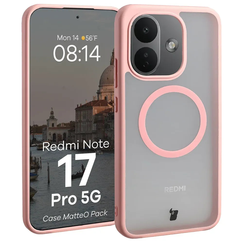 Handyhülle mit Magnetring + gehärtetem Glas für Xiaomi Redmi Note 17 Pro 5G, Bizon MatteO Pack, Getönt-Hellrosa (3/9)