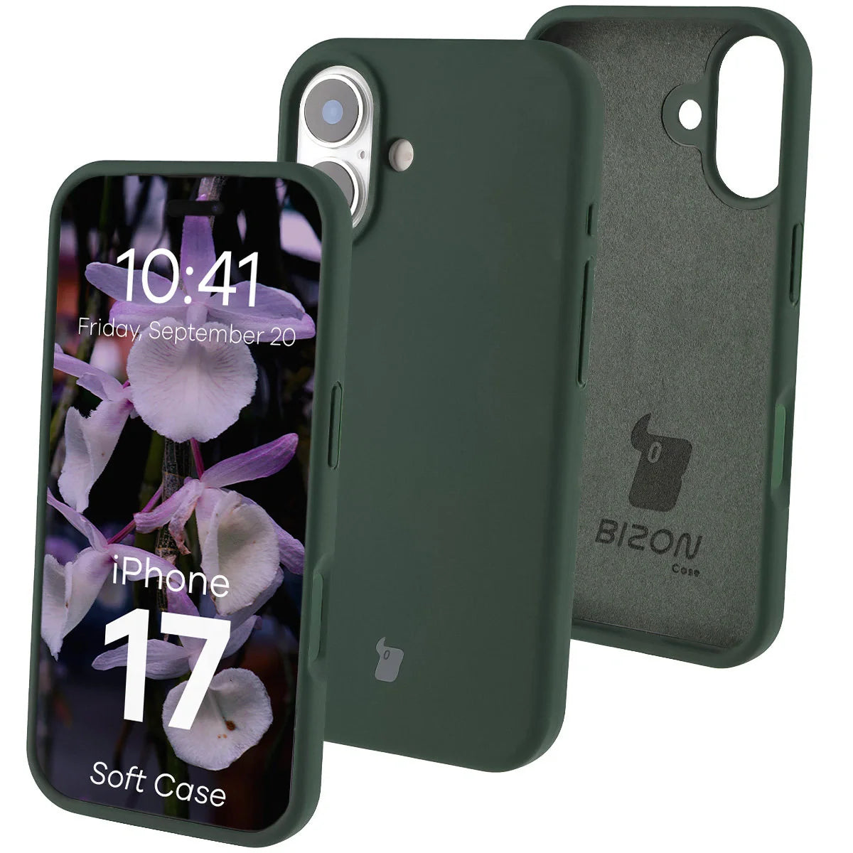 Silikon Handyhülle für iPhone 17, Bizon Soft Case, Dunkelgrün