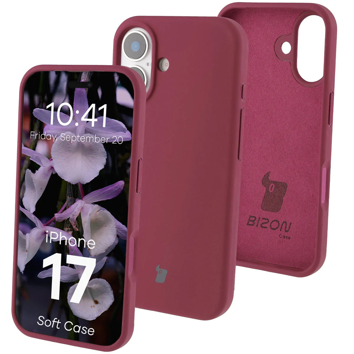 Silikon Handyhülle für iPhone 17, Bizon Soft Case, Pflaumenfarbe