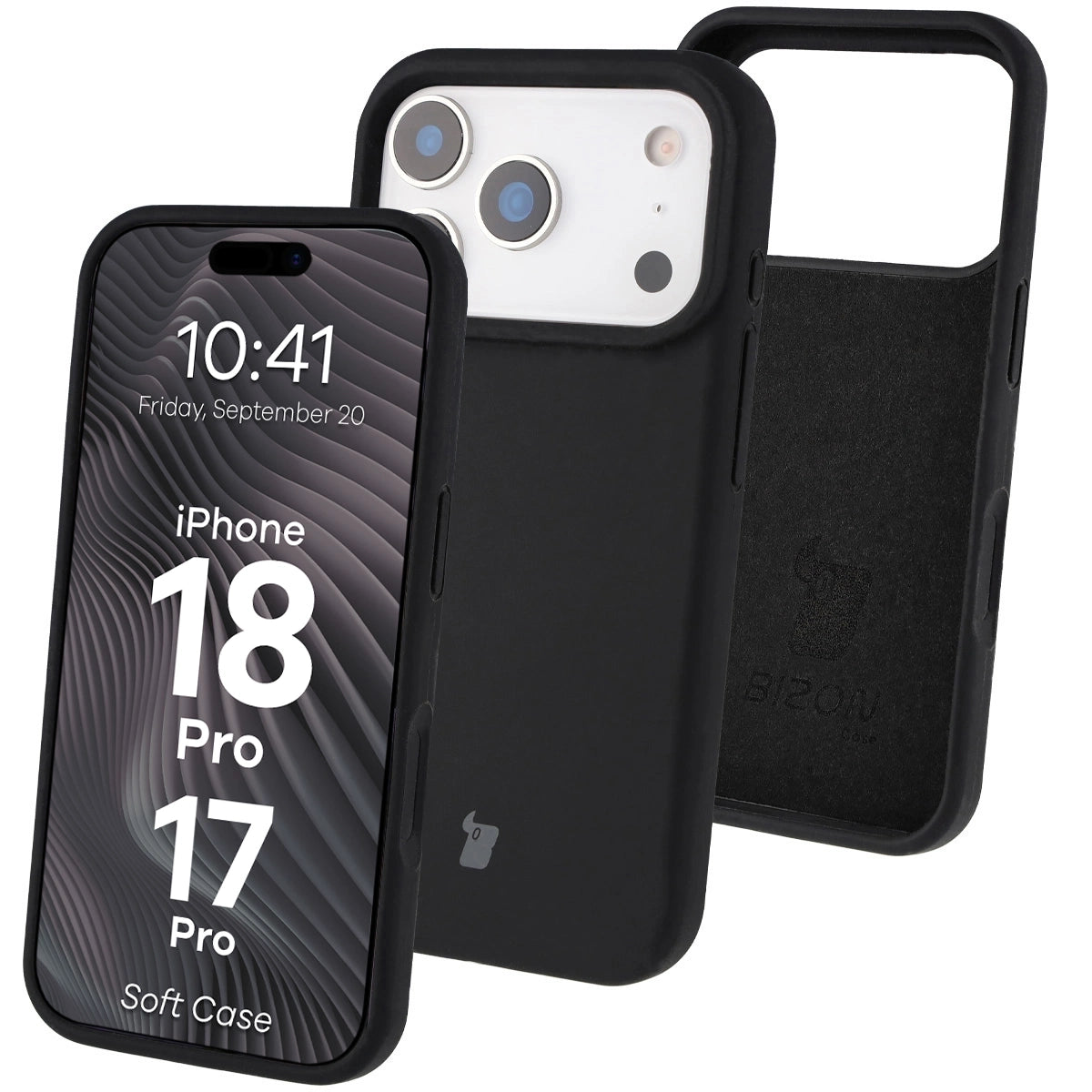 Silikon Handyhülle für iPhone 17 Pro, Bizon Soft Case, Schwarz