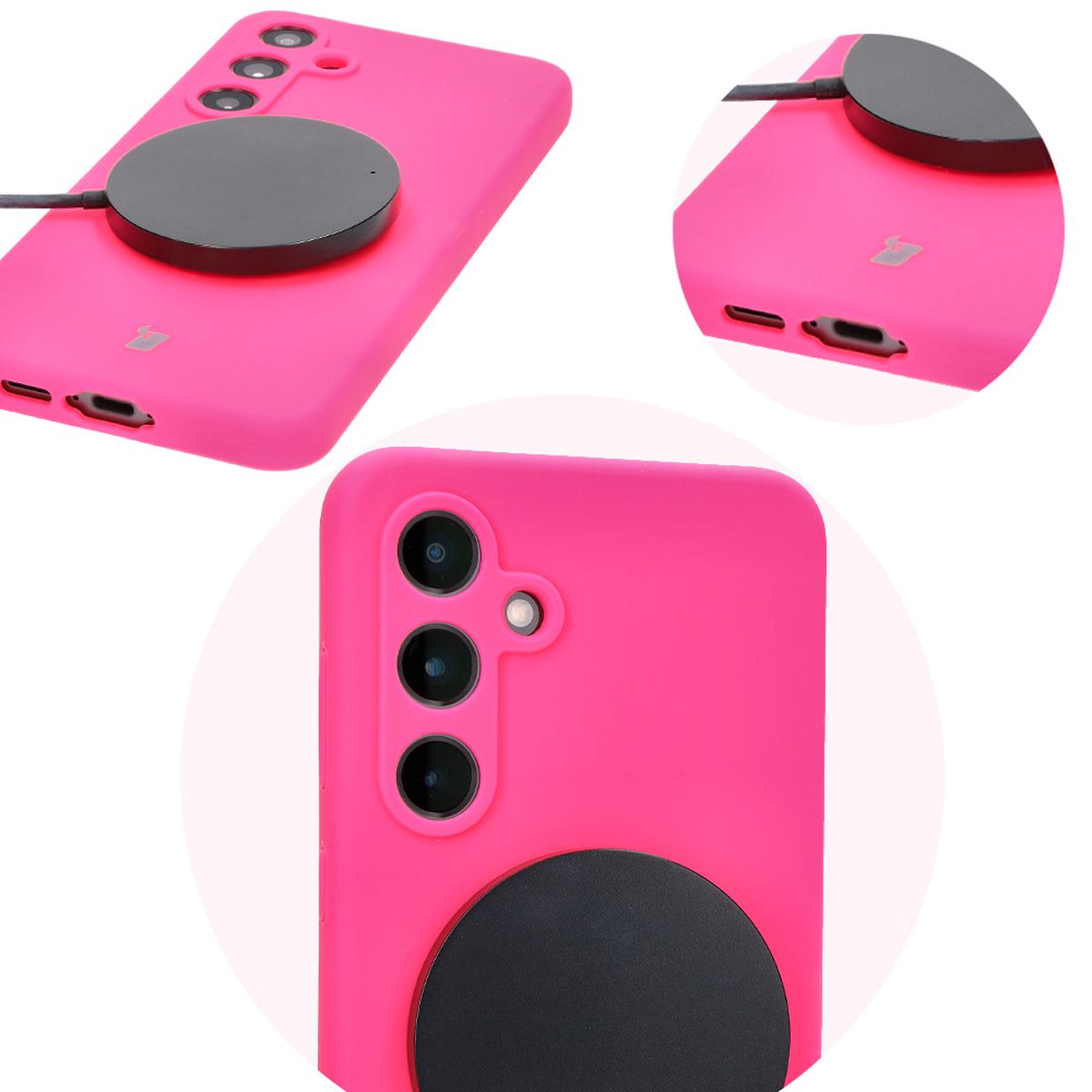 Silikon Handyhülle für Galaxy S24 FE, Bizon Soft Case, Neon-Pink