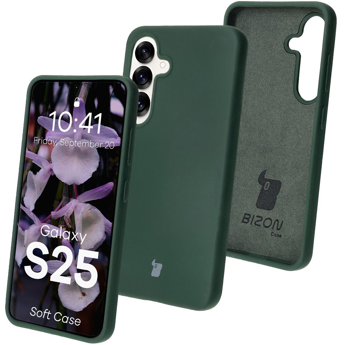 Silikon Handyhülle für Galaxy S25, Bizon Soft Case, Dunkelgrün