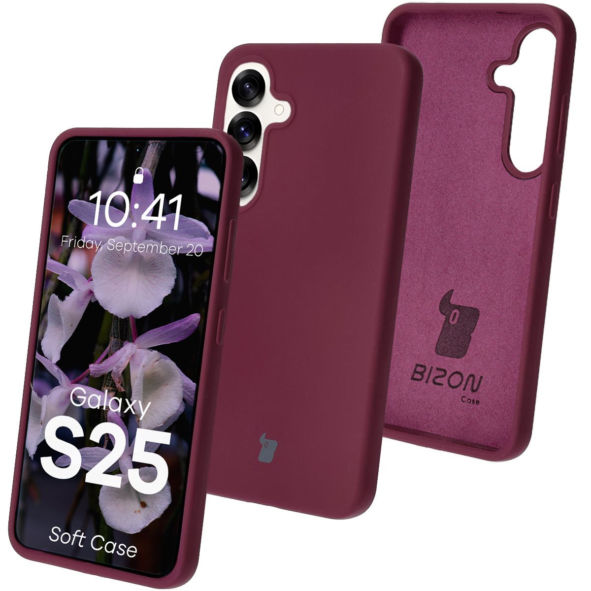 Silikon Handyhülle für Galaxy S25, Bizon Soft Case, Pflaumenfarbe