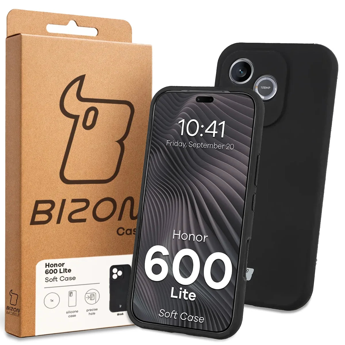 Silikon Handyhülle für Honor 600 Lite 5G, Bizon Soft Case, Schwarz