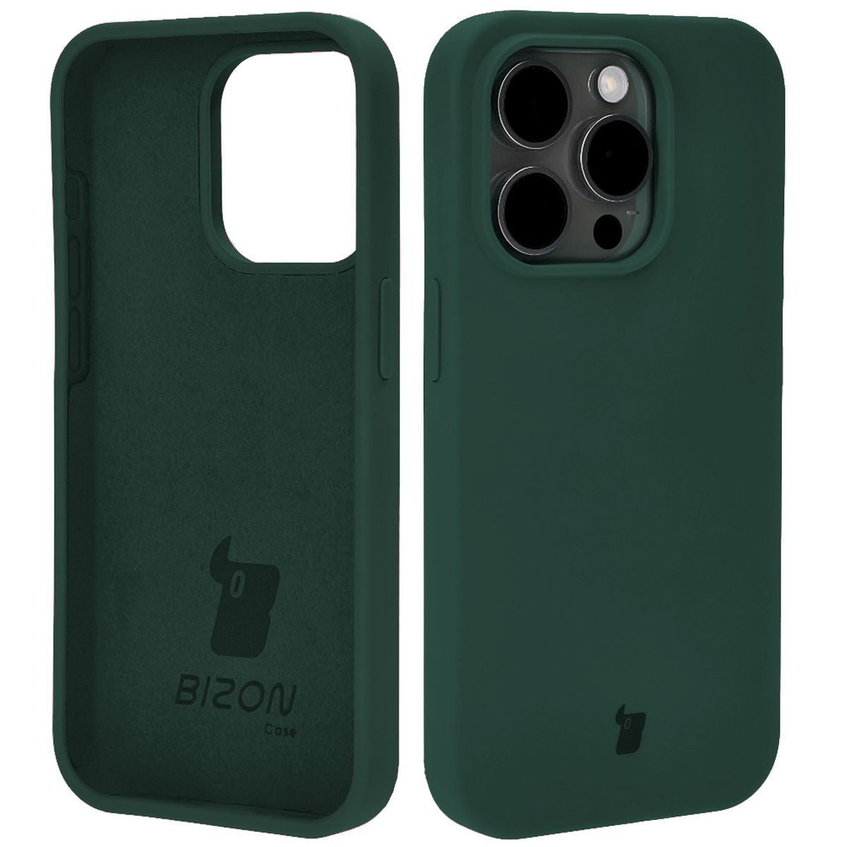 Silikon Schutzhülle für iPhone 15 Pro, Bizon Soft Case, Dunkelgrün
