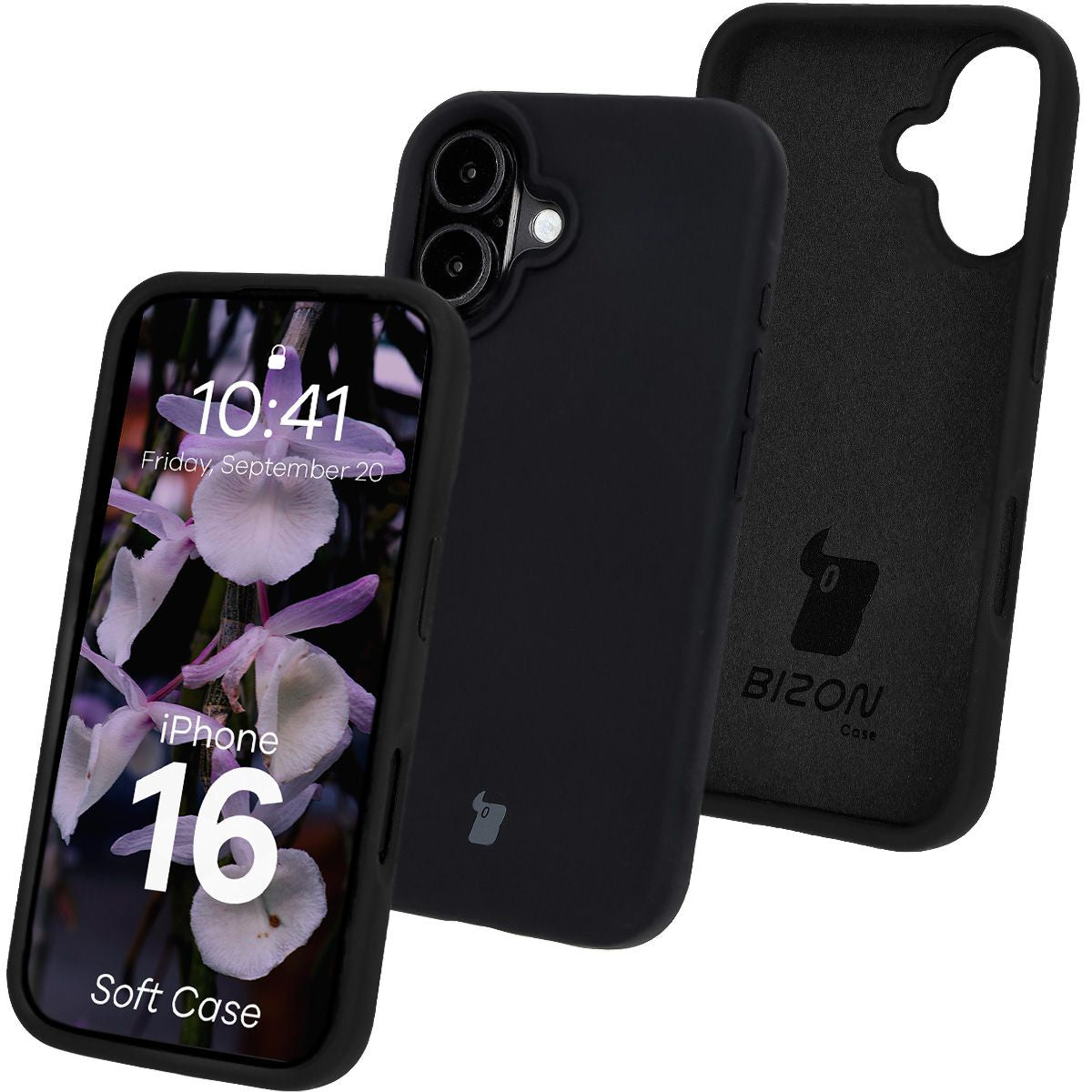 Silikon Handyhülle für iPhone 16, Bizon Soft Case, Schwarz