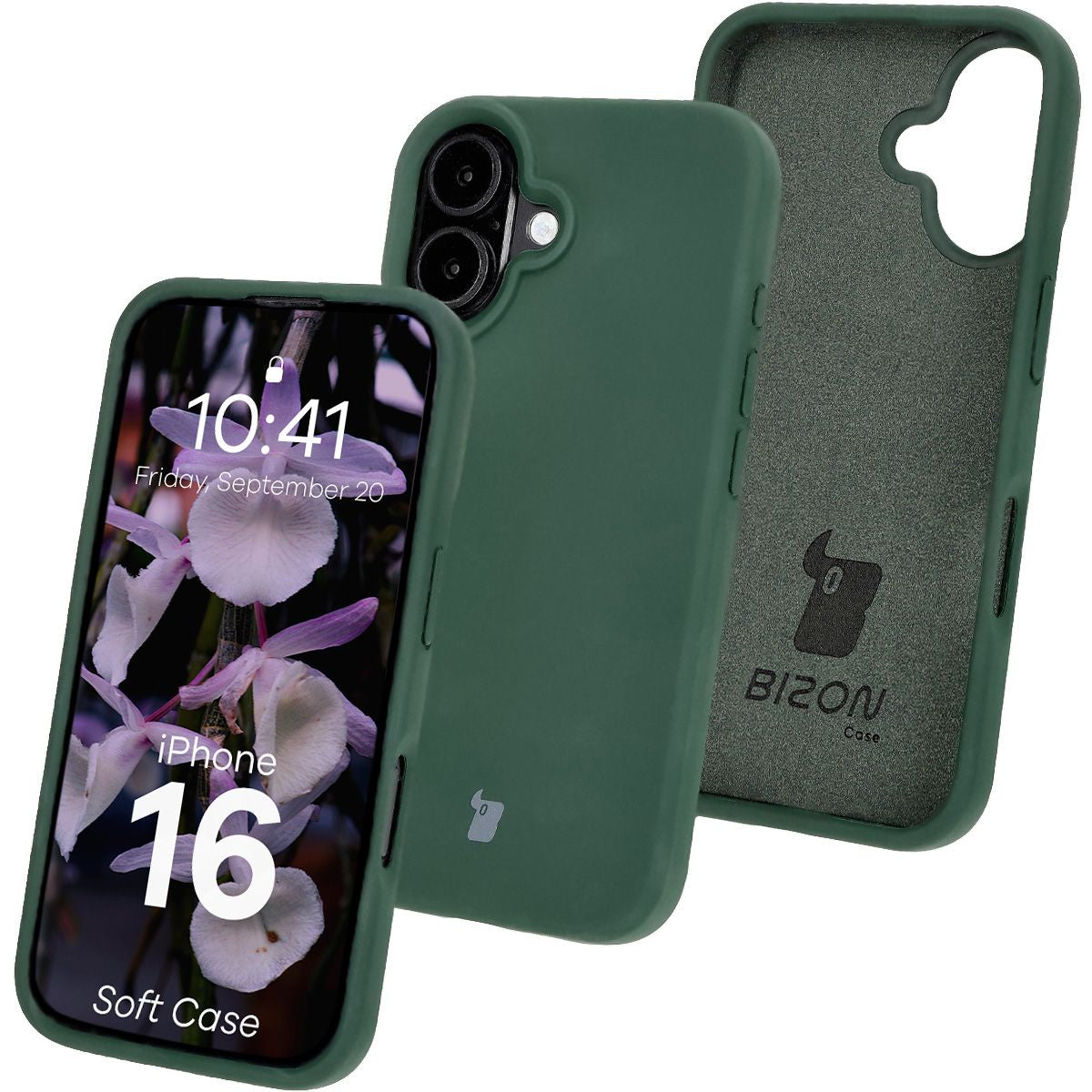 Silikon Handyhülle für iPhone 16, Bizon Soft Case, Dunkelgrün