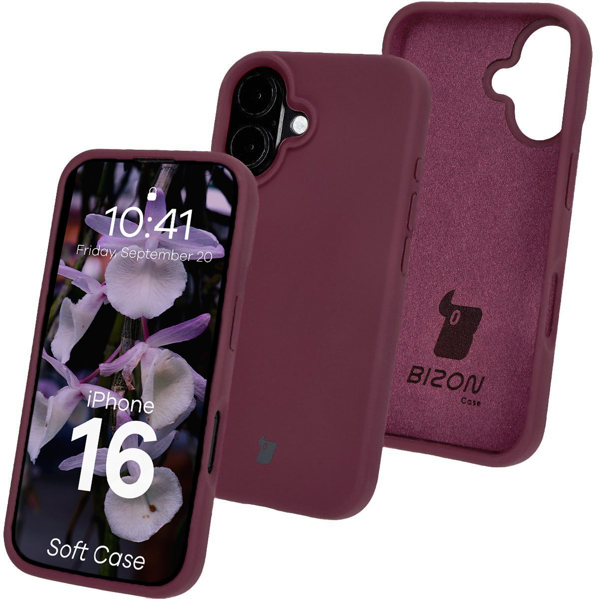 Silikon Handyhülle für iPhone 16, Bizon Soft Case, Pflaumenfarbe