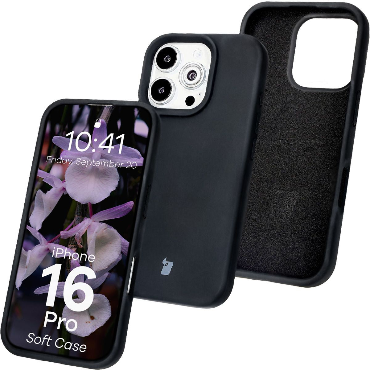 Silikon Handyhülle für iPhone 16 Pro, Bizon Soft Case, Schwarz