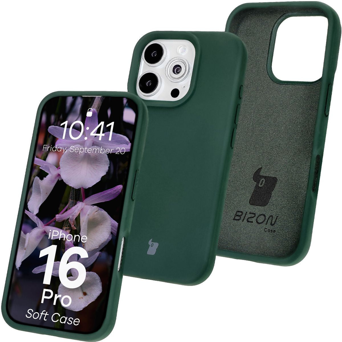 Silikon Handyhülle für iPhone 16 Pro, Bizon Soft Case, Dunkelgrün