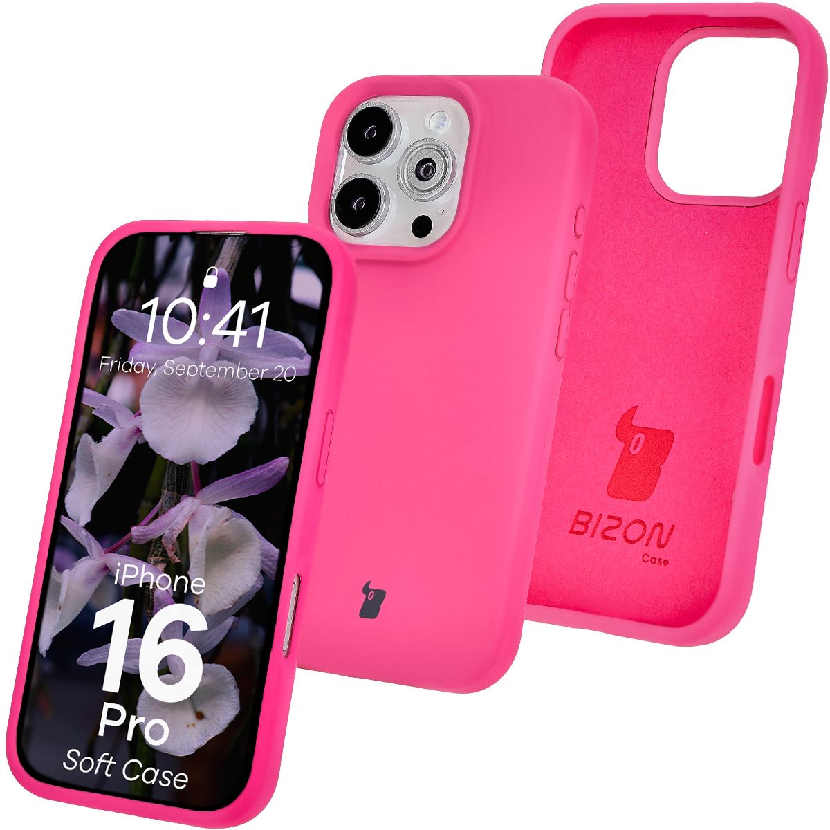 Silikon Handyhülle für iPhone 16 Pro, Bizon Soft Case, Dunkelpink