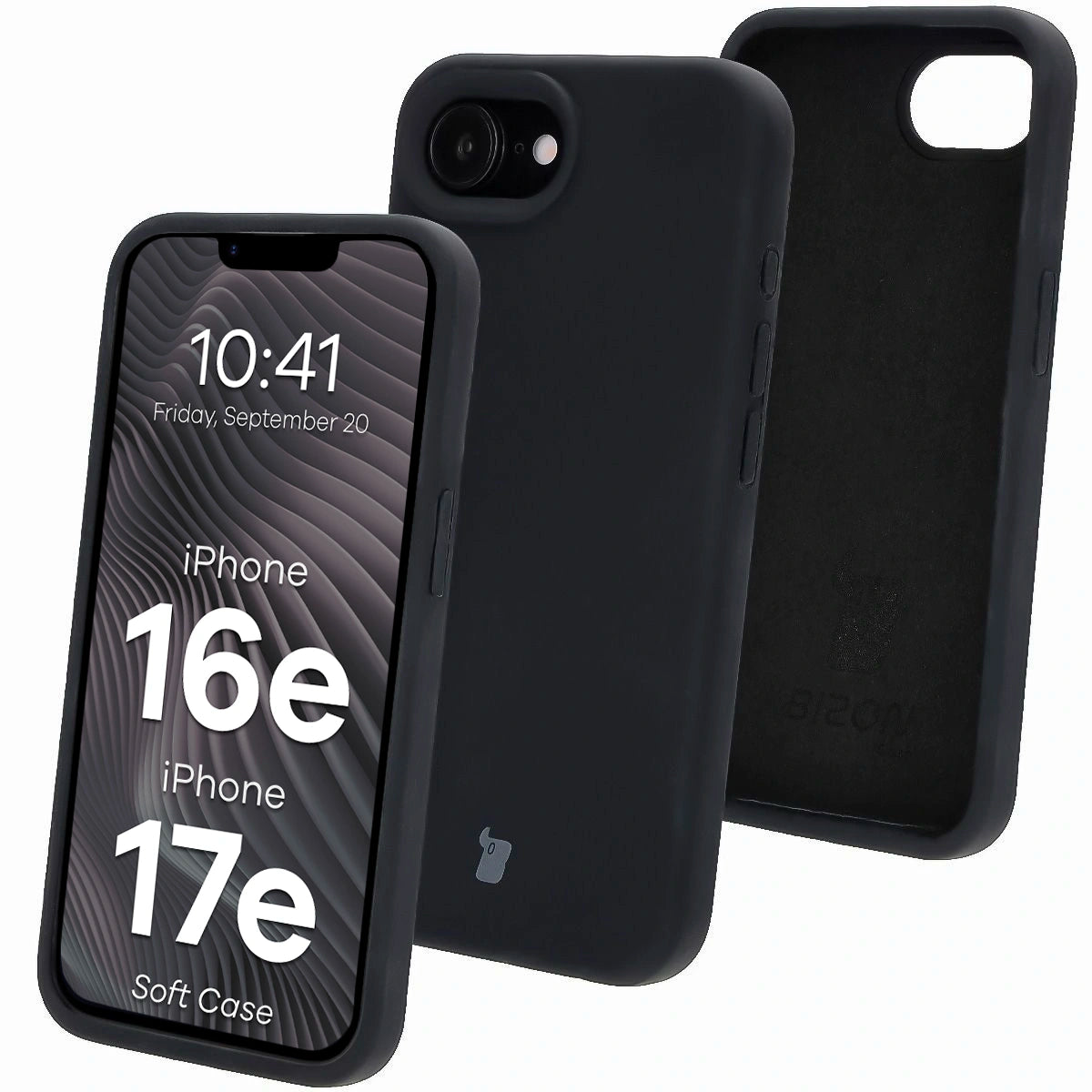 Silikon Handyhülle für iPhone 17e / 16e, Bizon Soft Case, Schwarz