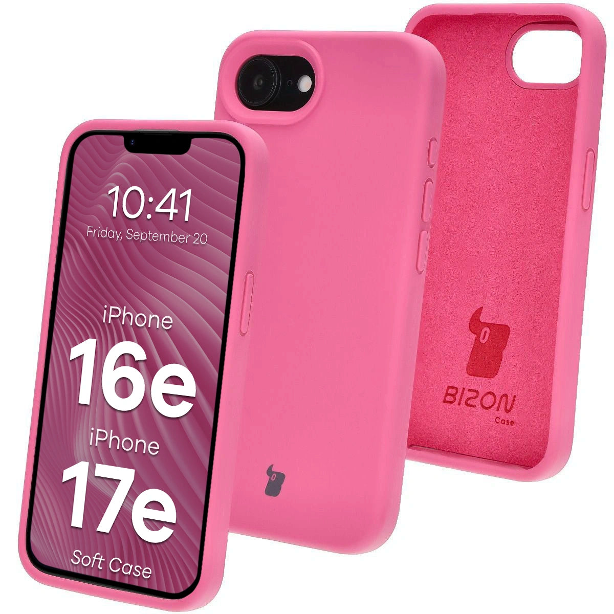 Silikon Handyhülle für iPhone 17e / 16e, Bizon Soft Case, Dunkelpink