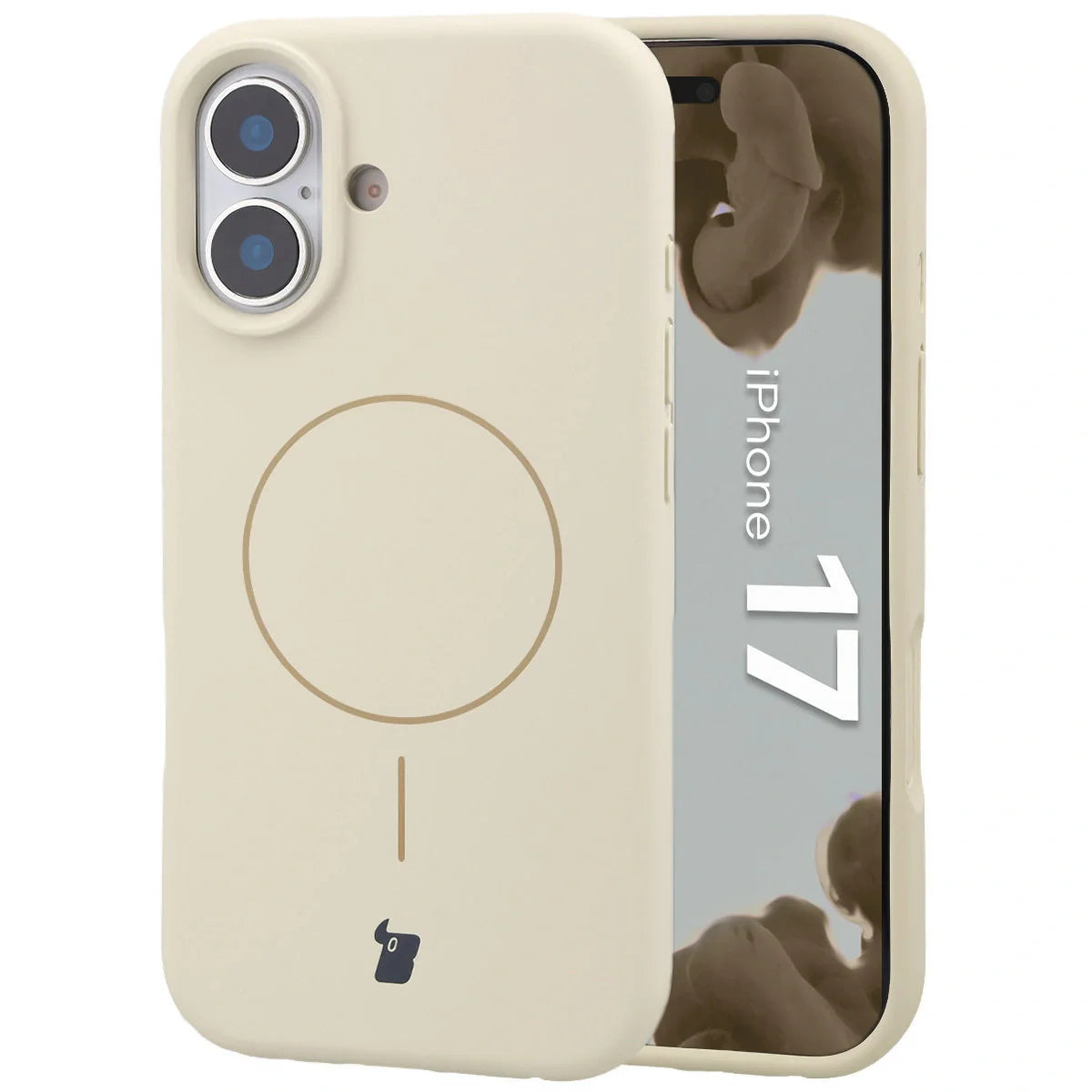 Silikon Handyhülle mit Magnetring für iPhone 17, Bizon Soft Case Magnetic, Écru