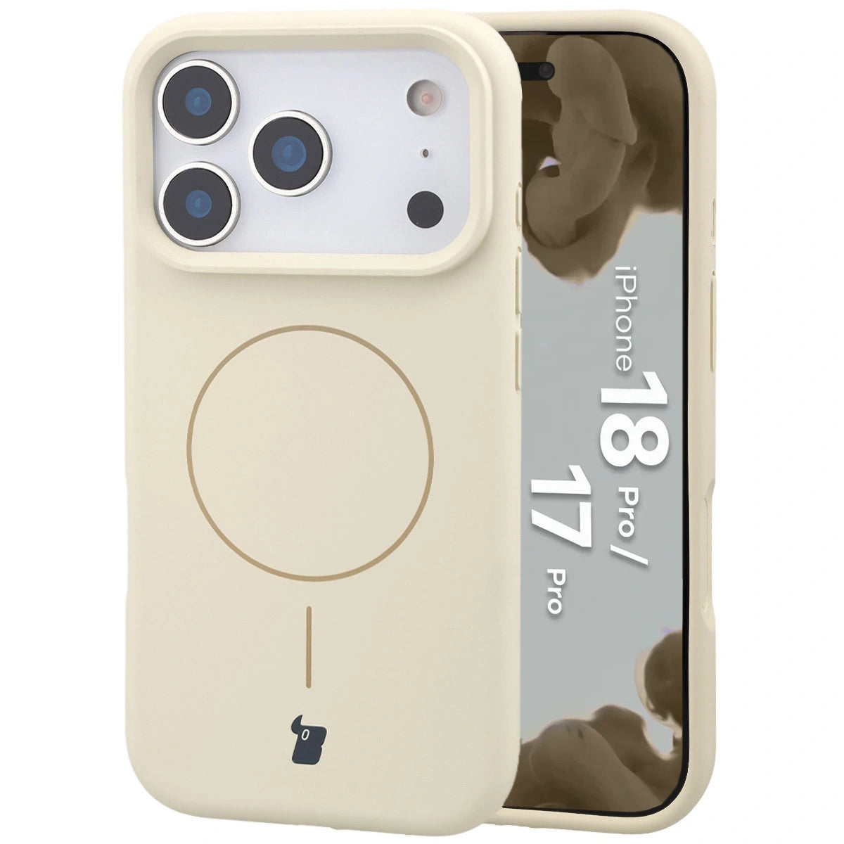 Silikon Handyhülle mit Magnetring für iPhone 18 Pro / 17 Pro, Bizon Soft Case Magnetic, Écru