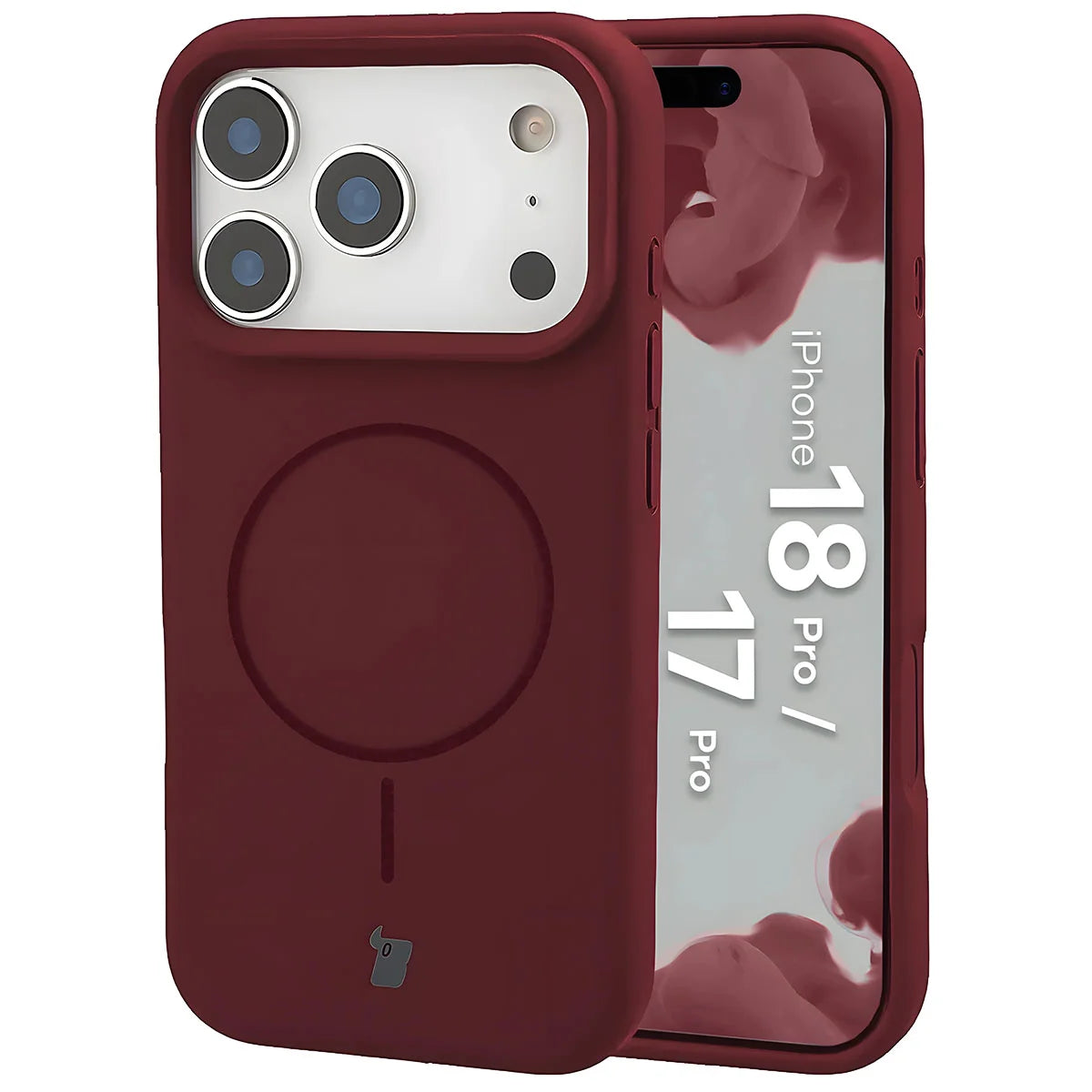 Silikon Handyhülle mit Magnetring für iPhone 18 Pro / 17 Pro, Bizon Soft Case Magnetic, Burgunderrot (1/8)