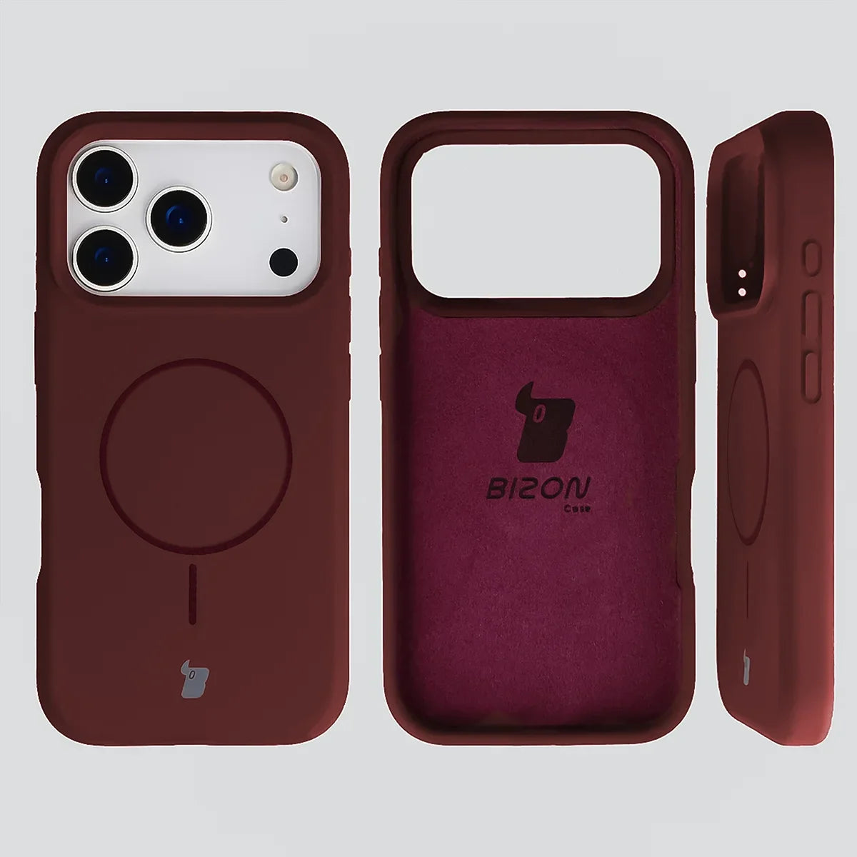 Silikon Handyhülle mit Magnetring für iPhone 18 Pro / 17 Pro, Bizon Soft Case Magnetic, Burgunderrot (5/8)