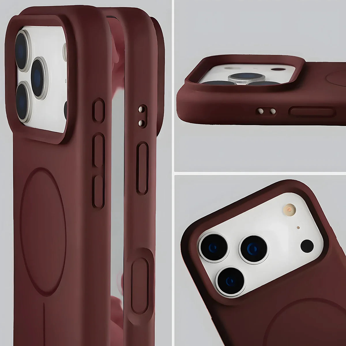 Silikon Handyhülle mit Magnetring für iPhone 18 Pro / 17 Pro, Bizon Soft Case Magnetic, Burgunderrot (6/8)