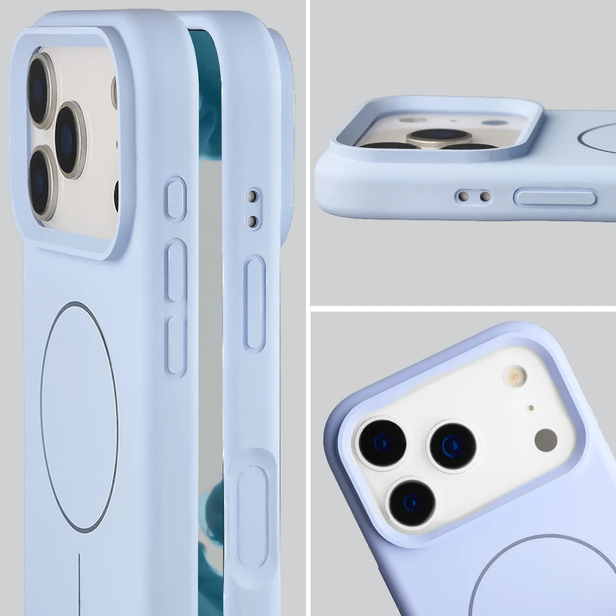 Silikon Handyhülle mit Magnetring für iPhone 18 Pro / 17 Pro, Bizon Soft Case Magnetic, Hellblau (6/8)