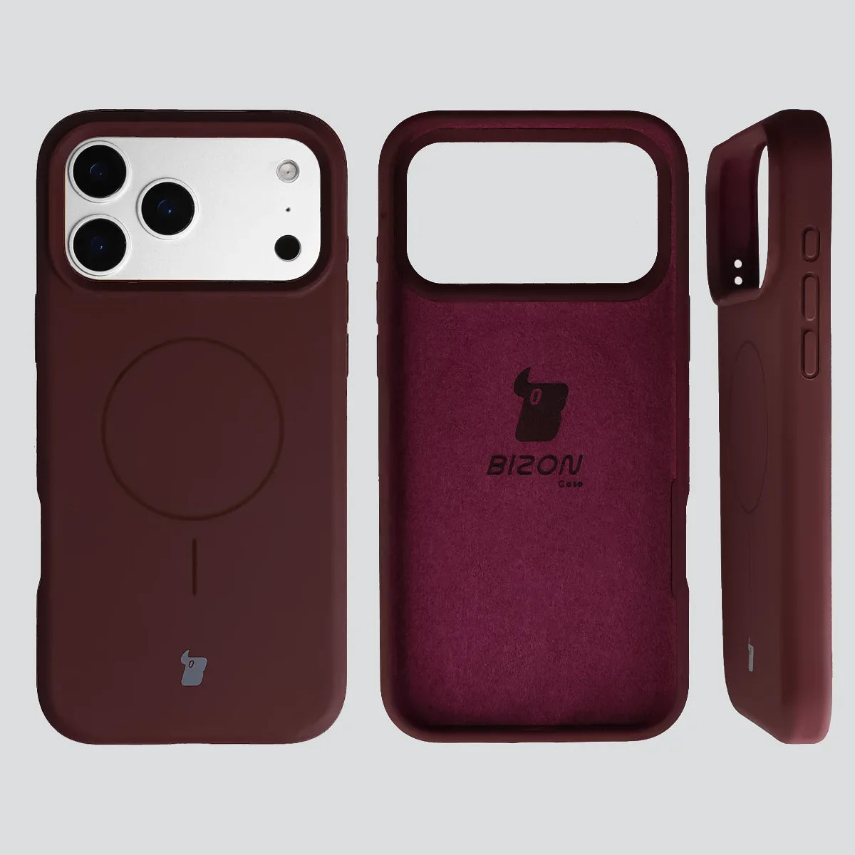 Silikon Handyhülle mit Magnetring für iPhone 18 Pro Max / 17 Pro Max, Bizon Soft Case Magnetic, Burgunderrot (5/8)