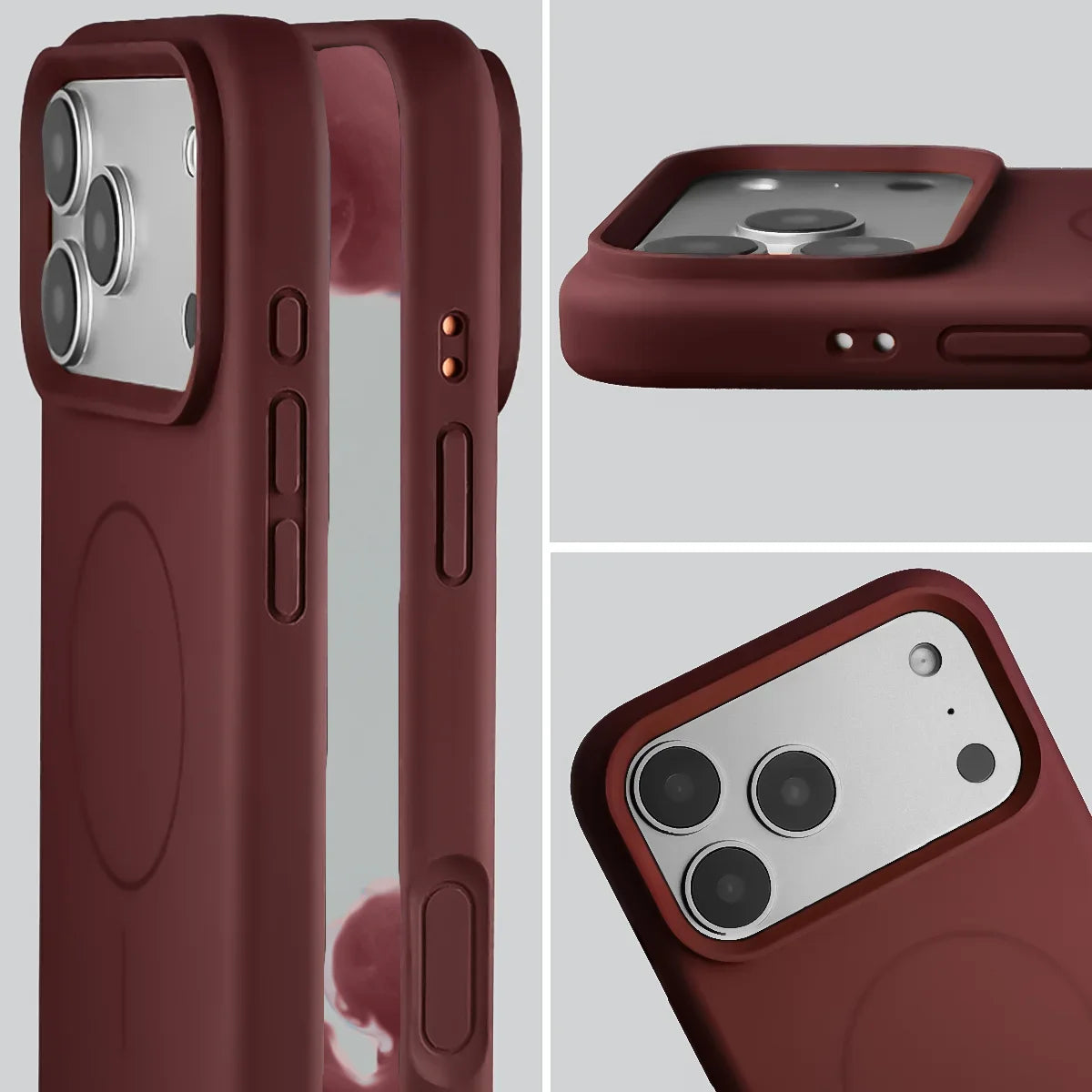Silikon Handyhülle mit Magnetring für iPhone 18 Pro Max / 17 Pro Max, Bizon Soft Case Magnetic, Burgunderrot (6/8)