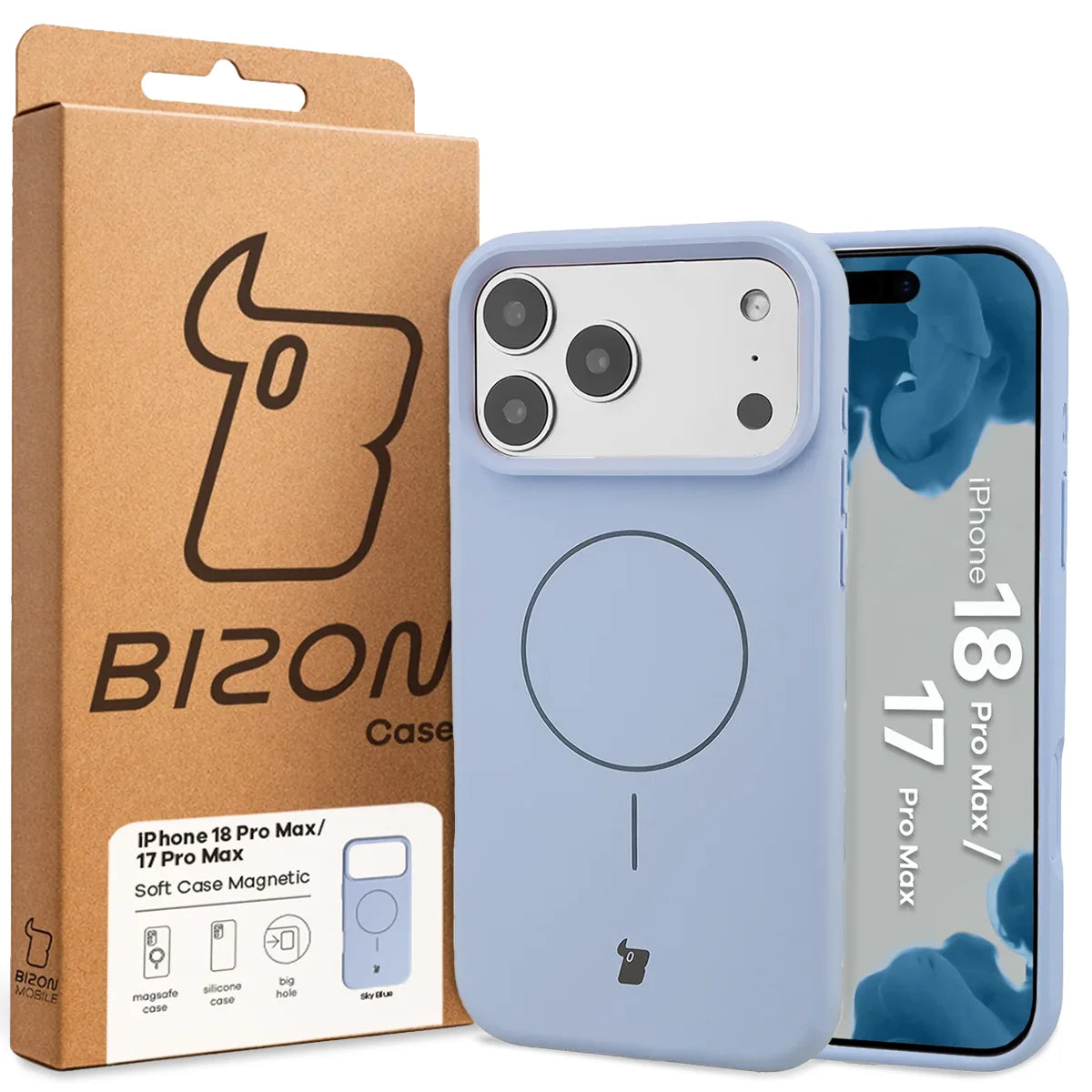 Silikon Handyhülle mit Magnetring für iPhone 18 Pro Max / 17 Pro Max, Bizon Soft Case Magnetic, Hellblau (8/8)