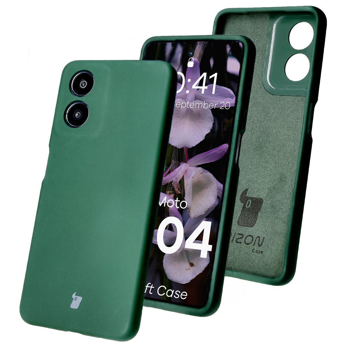 Silikon Handyhülle für Motorola Moto G04, Bizon Soft Case, Dunkelgrün