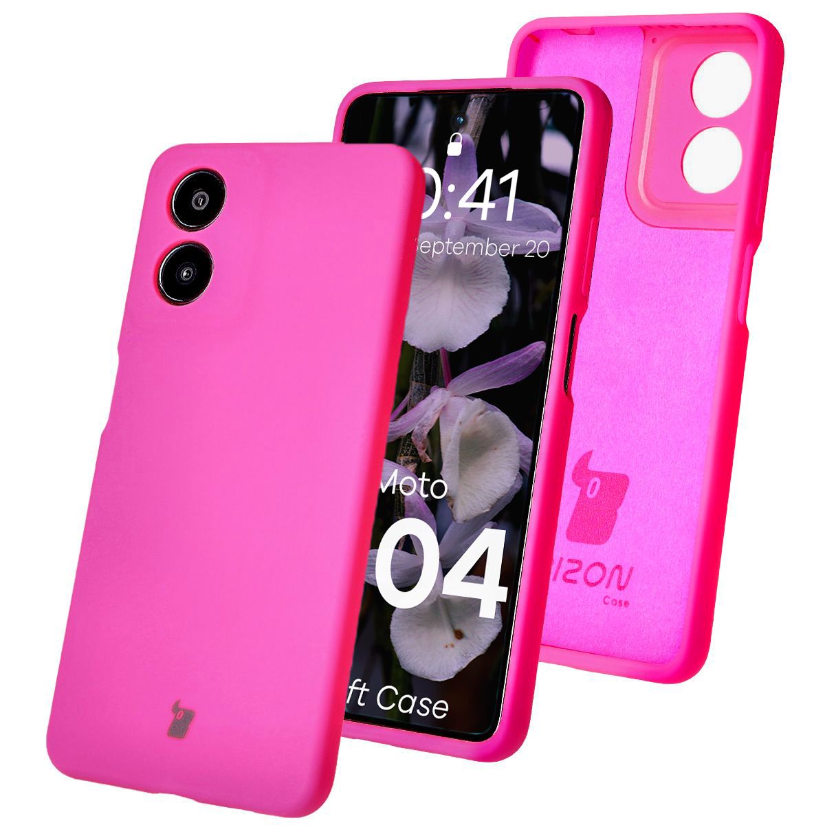 Silikon Handyhülle für Motorola Moto G04, Bizon Soft Case, Neon-Pink