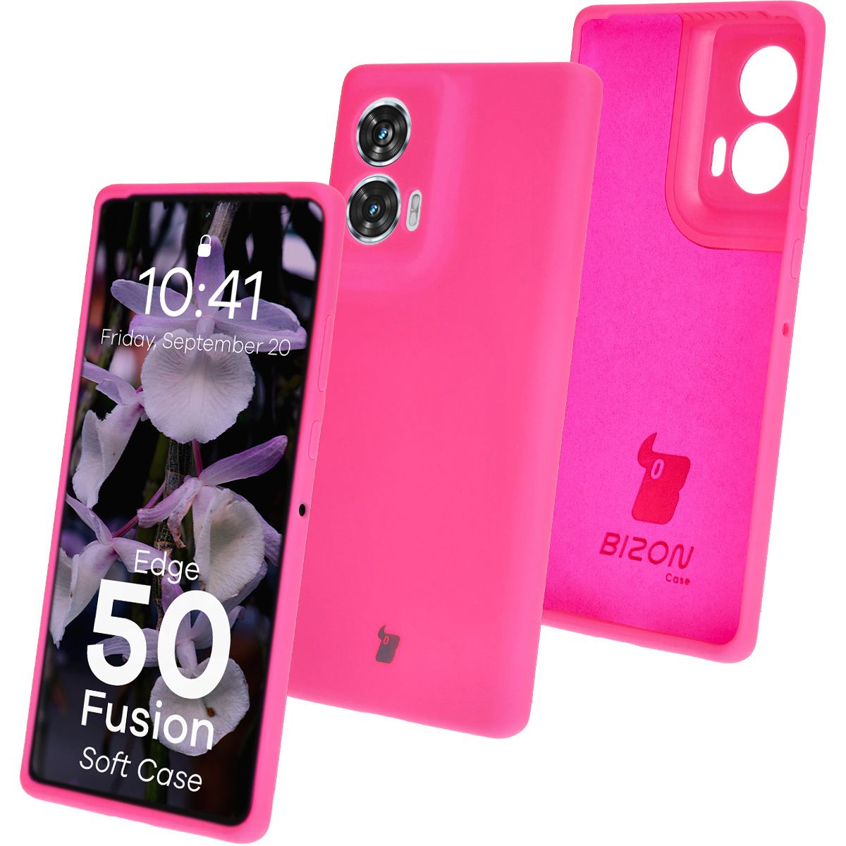 Silikon Handyhülle für Motorola Edge 50 Fusion, Bizon Soft Case, Neon-Pink