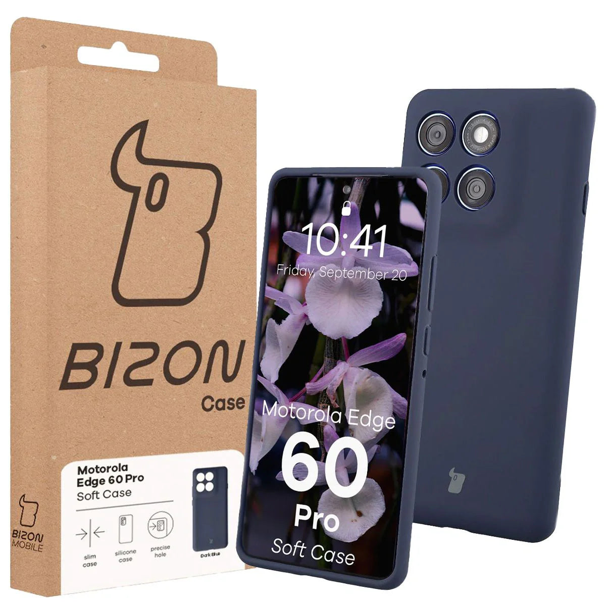 Silikon Handyhülle für Motorola Edge 60 Pro, Bizon Soft Case, Dunkelblau