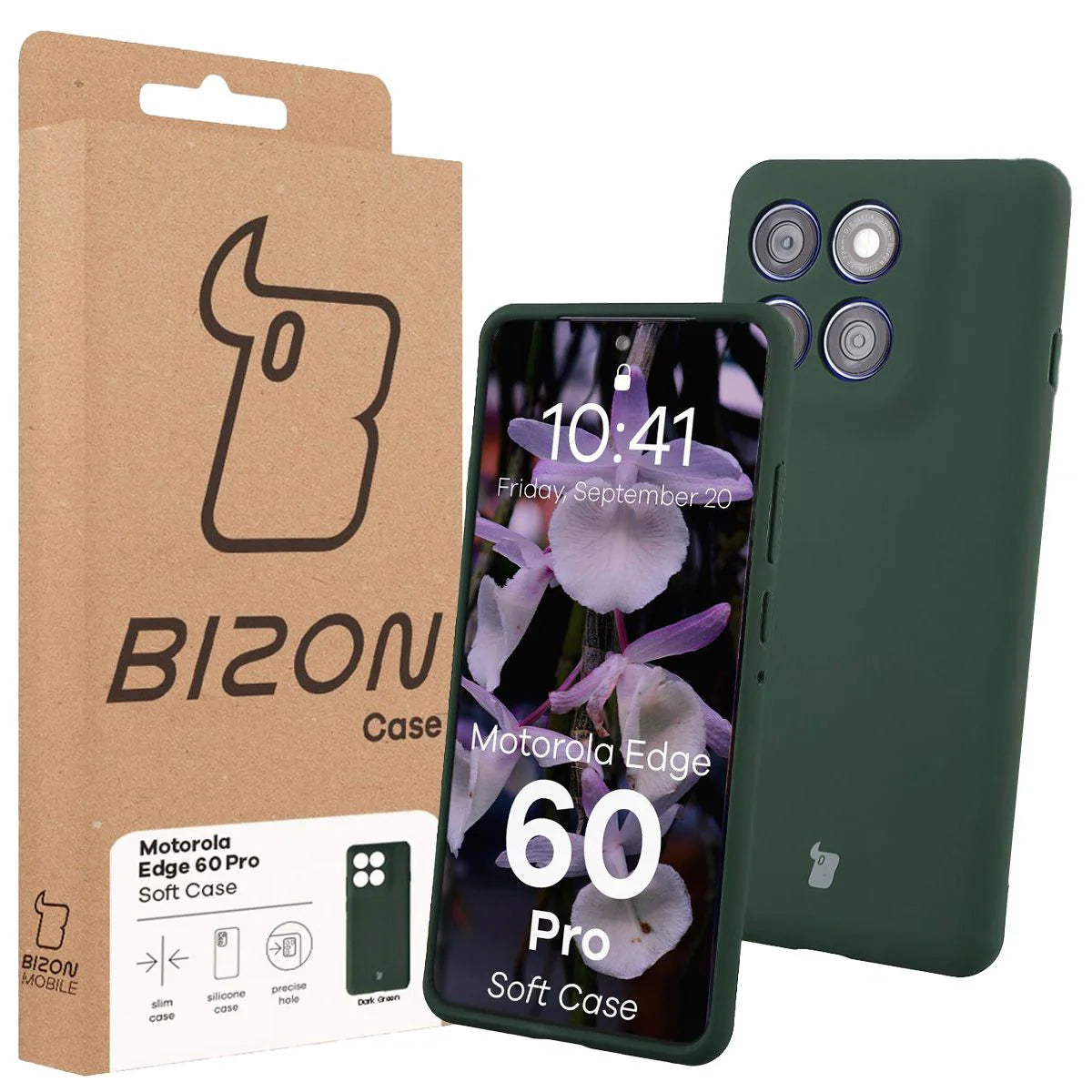Silikon Handyhülle für Motorola Edge 60 Pro, Bizon Soft Case, Dunkelgrün
