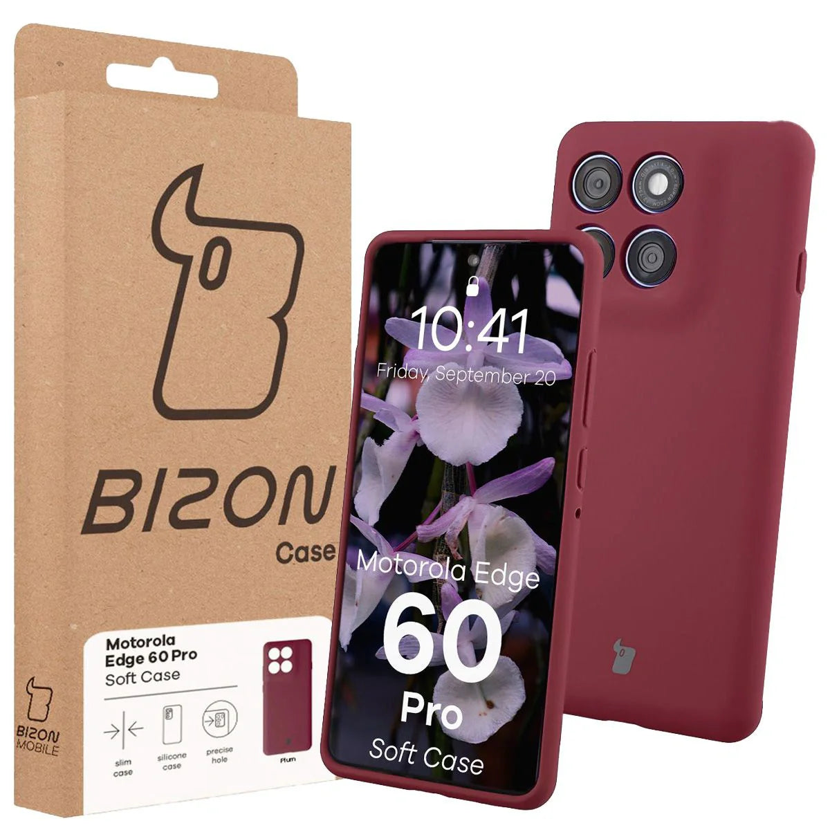 Silikon Handyhülle für Motorola Edge 60 Pro, Bizon Soft Case, Pflaumenfarbe