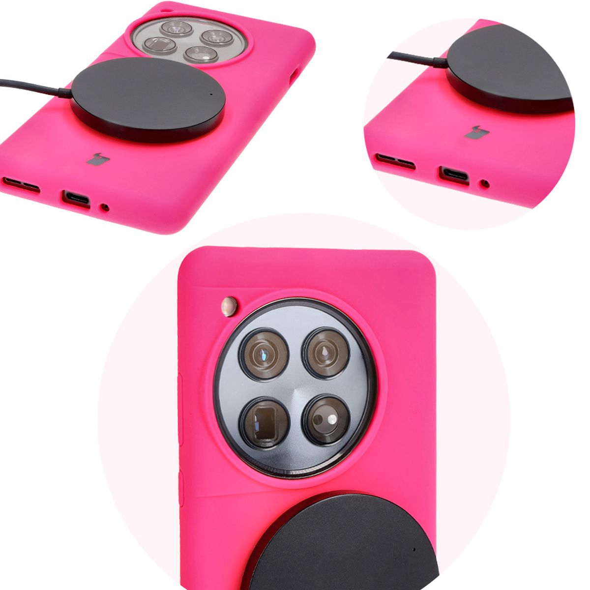 Silikon Handyhülle für OnePlus 12, Bizon Soft Case, Dunkelpink